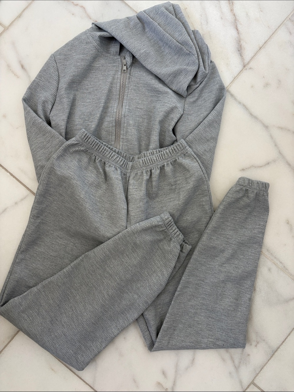 SHEIN Grey Hooded Zip Jumpsuit & Jogger Set
